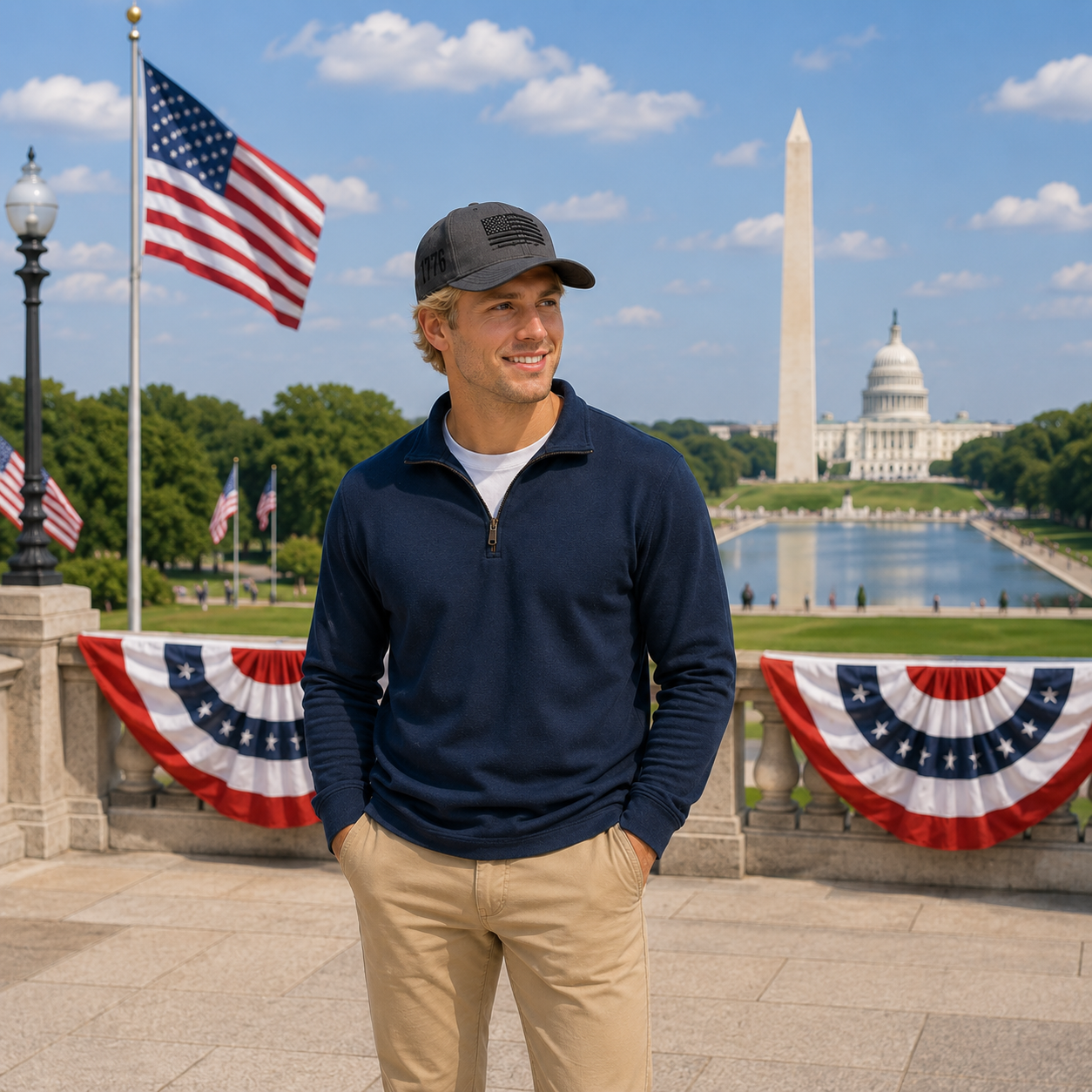1776 American Flag Charcoal Patriotic Cap
