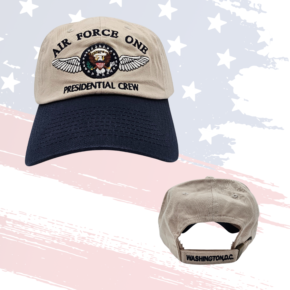 Air Force One Embroidered Cap | Navy & Tan Adjustable