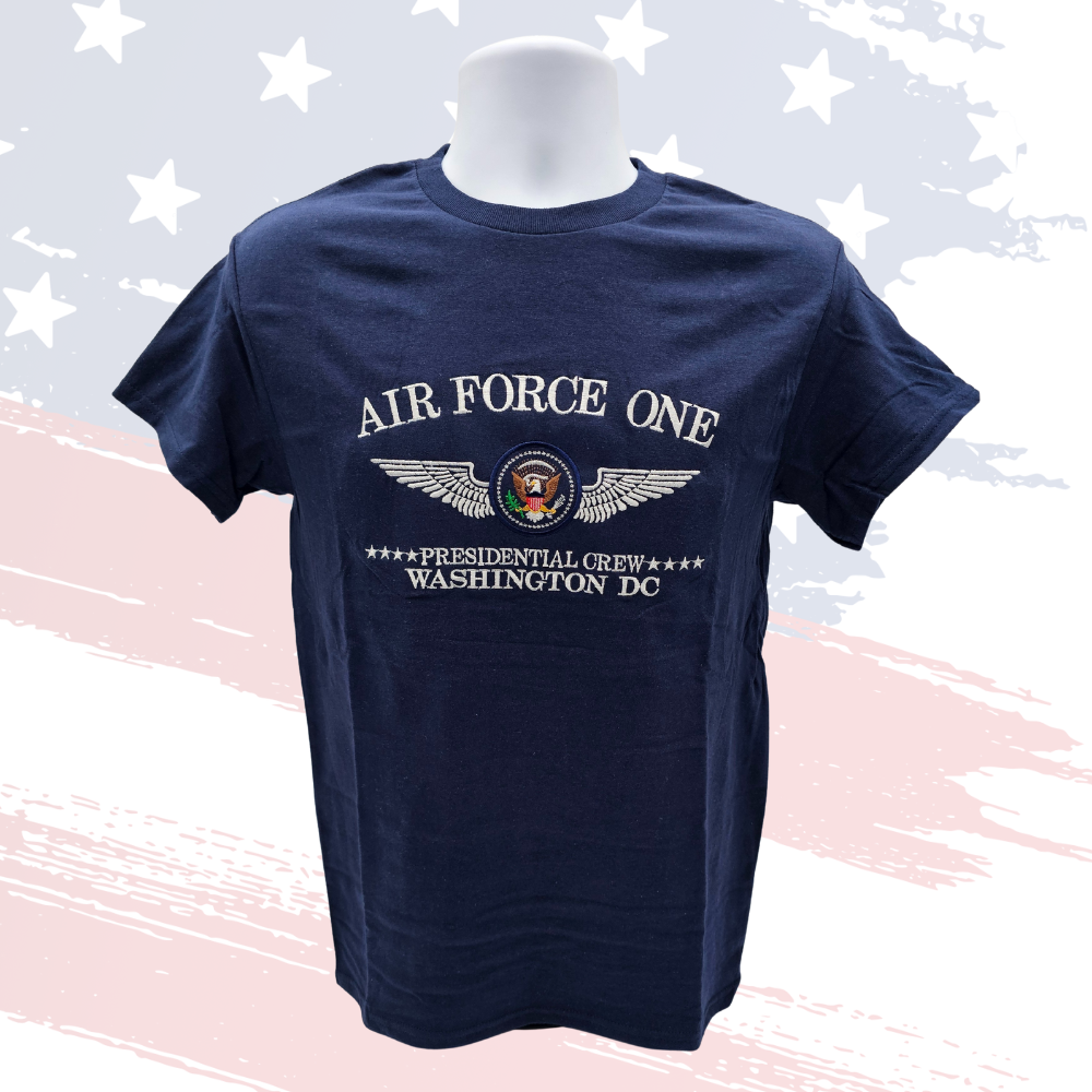 Air Force One “Presidential Crew” T-Shirt – Navy | Patriotic Embroidered Tee
