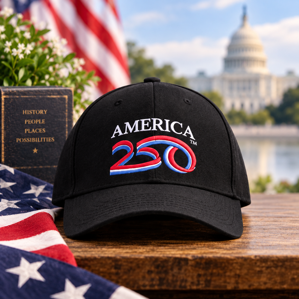 America 250 Hat – 250th Anniversary Patriotic USA Black Baseball Cap
