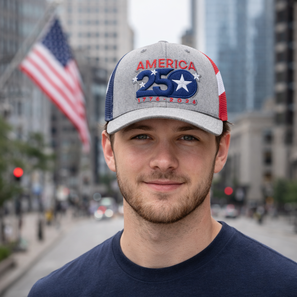 America 250 Trucker Hat – Patriotic Adjustable Mesh Cap - 1776–2026 Commemorative USA Hat