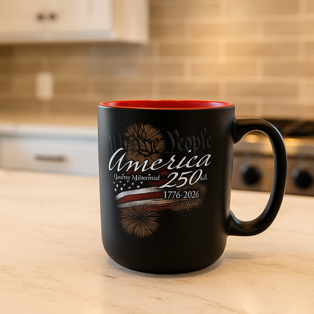 America 250th Anniversary Mug – Exclusive Design, 14 oz Black Ceramic - Celebrating 1776–2026
