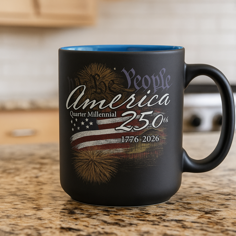 America 250th Anniversary Mug – Exclusive Design, 14 oz Black Ceramic - Celebrating 1776–2026