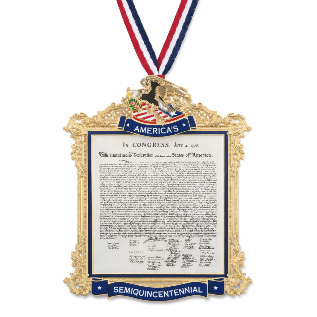 Official America 250 Commemorative Ornament 2026 – 24K Gold Brass Declaration of Independence Collectible