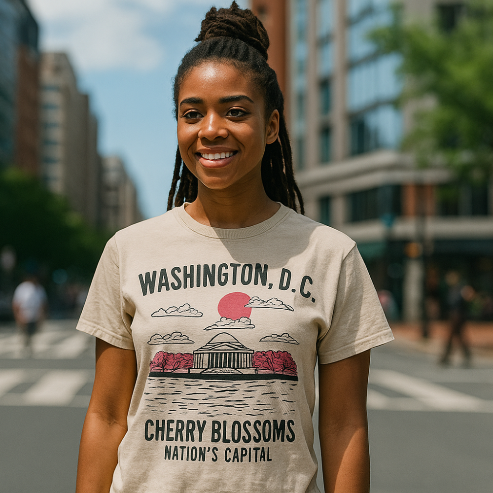 Cappuccino Cherry Blossom Unisex T-Shirt – Exclusive Washington, D.C. Design with Japanese Lettering