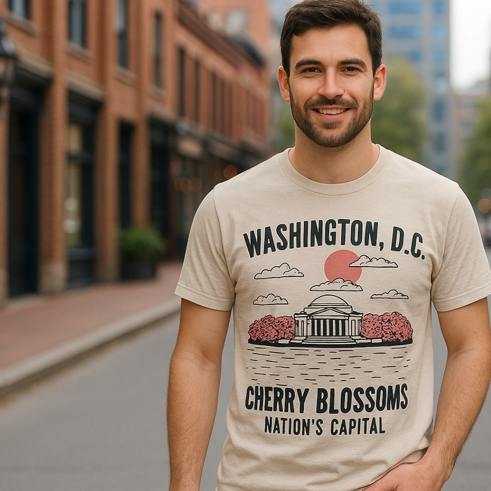 Cappuccino Cherry Blossom Unisex T-Shirt – Exclusive Washington, D.C. Design with Japanese Lettering