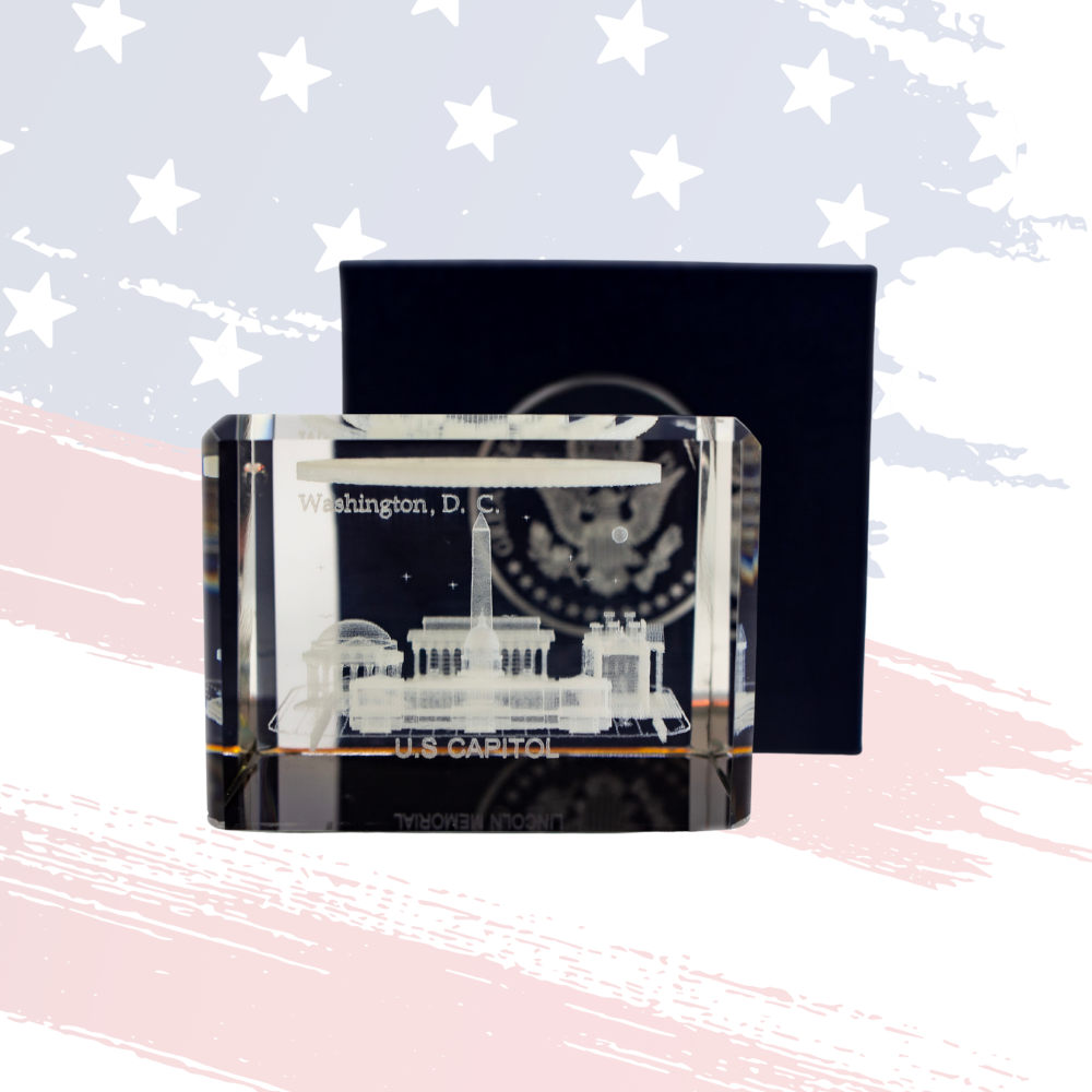 D.C. Landmark & Presidential Seal Glass Paperweight – Luxury Desk Ornament