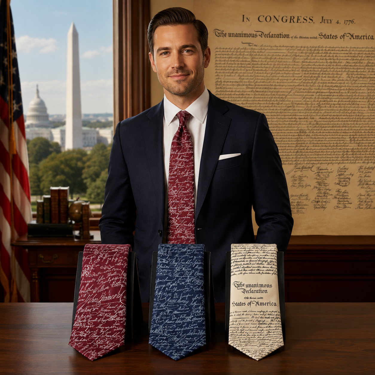 Declaration of Independence Silk Tie - Patriotic 100% Silk Necktie