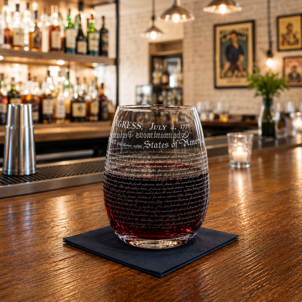 Declaration of Independence 17 oz Stemless Wine Glass – Laser Engraved | Made in USA