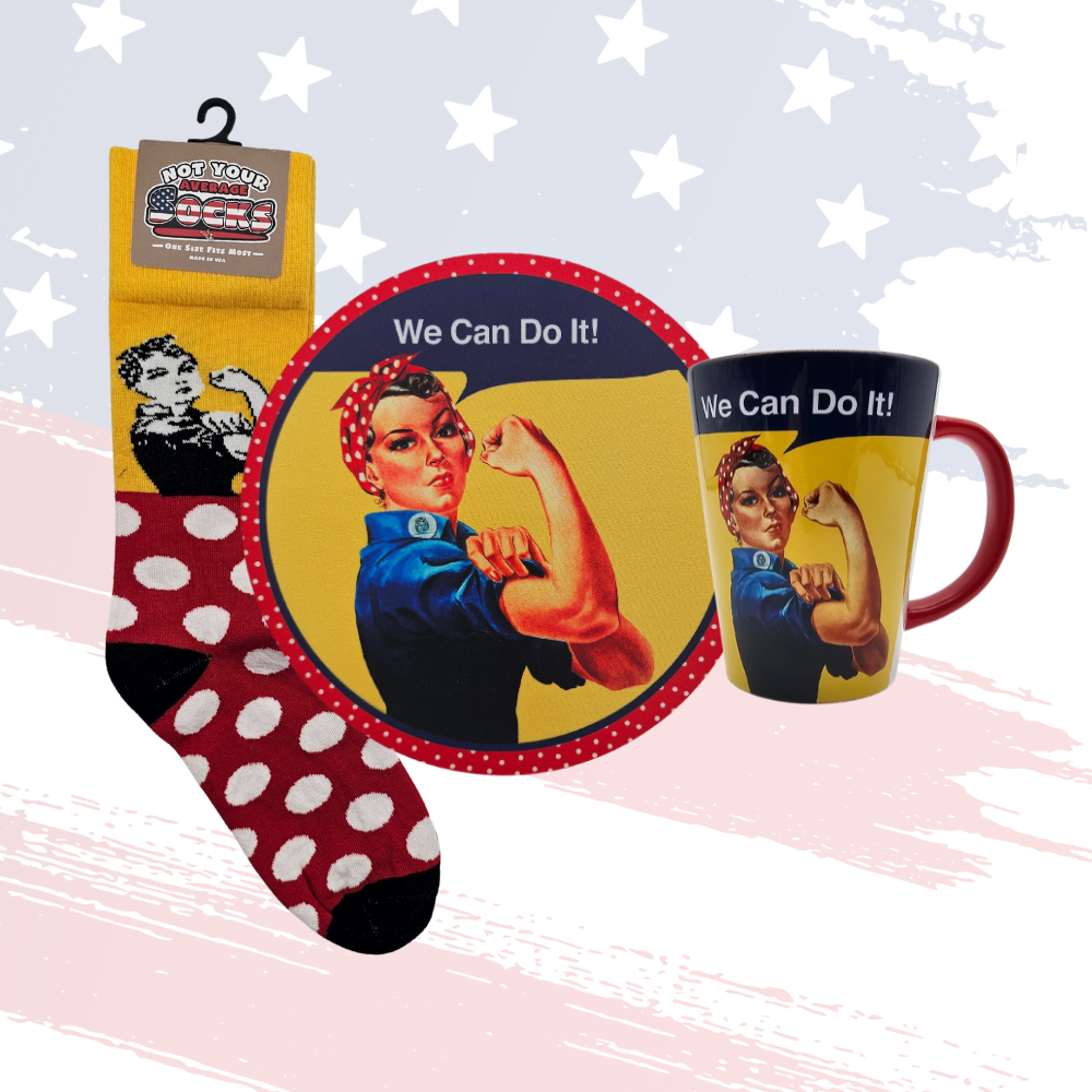 Exclusive Rosie the Riveter “We Can Do It” Collection – Socks, Mug & Mouse Pad Gift Set