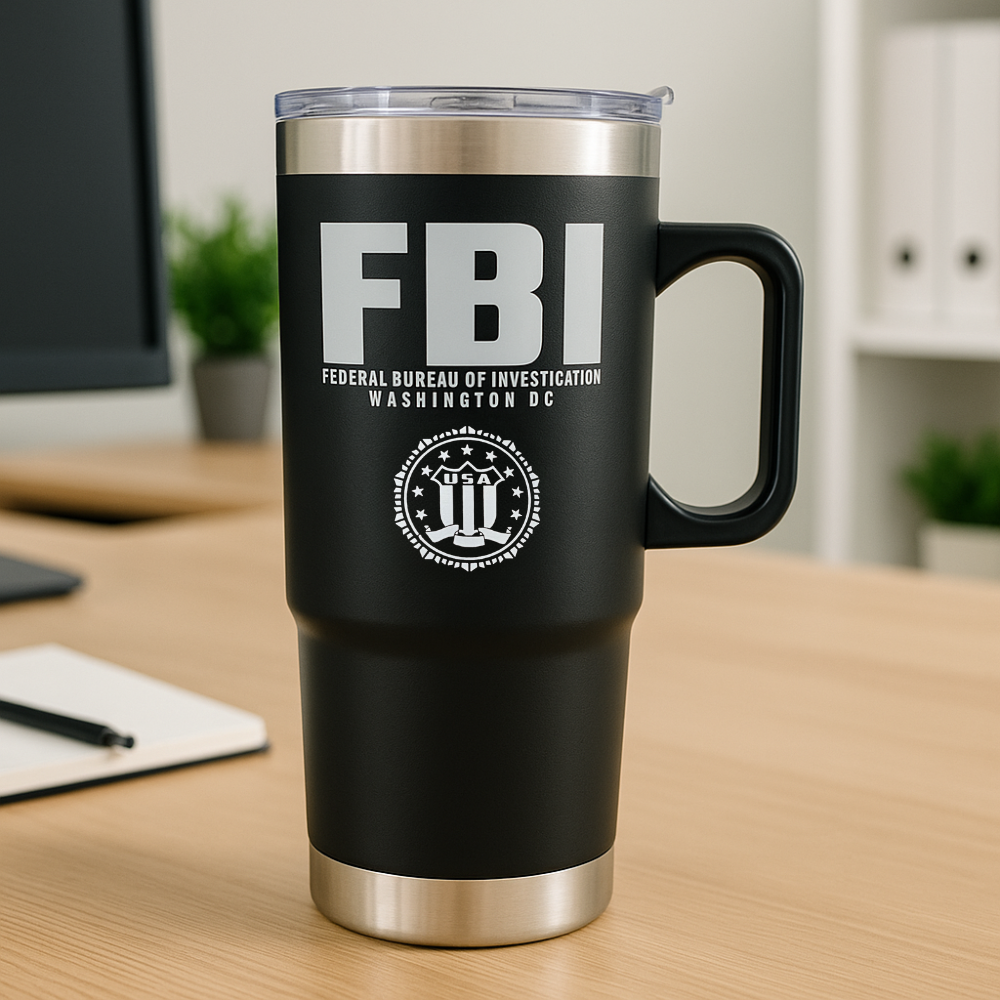 FBI Travel Mug – 24 oz Insulated Black Mug with Handle - Washington, D.C. Official Gift