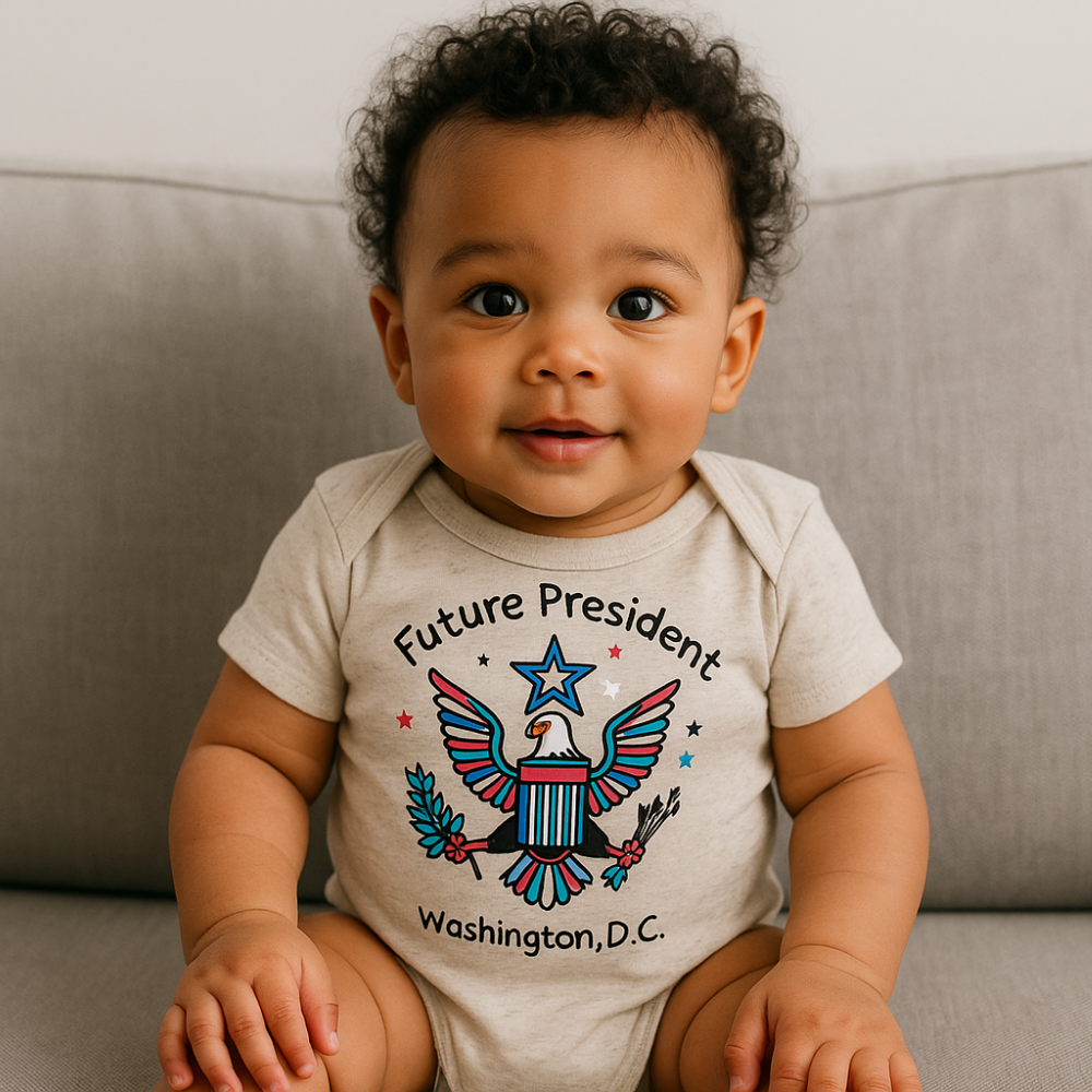 Future President Baby Onesie – Natural Color | Washington, D.C. Design | 12 & 18 Month Sizes