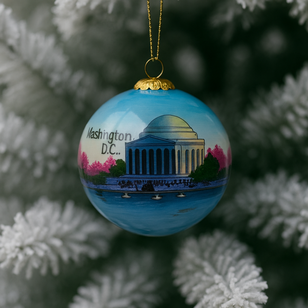 Hand-Painted Glass Ornament – Thomas Jefferson Memorial & Cherry Blossoms, Washington, D.C.