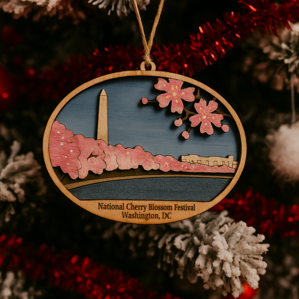 Hand-Painted Wooden Cherry Blossom Ornament – National Cherry Blossom Festival, Washington, D.C.