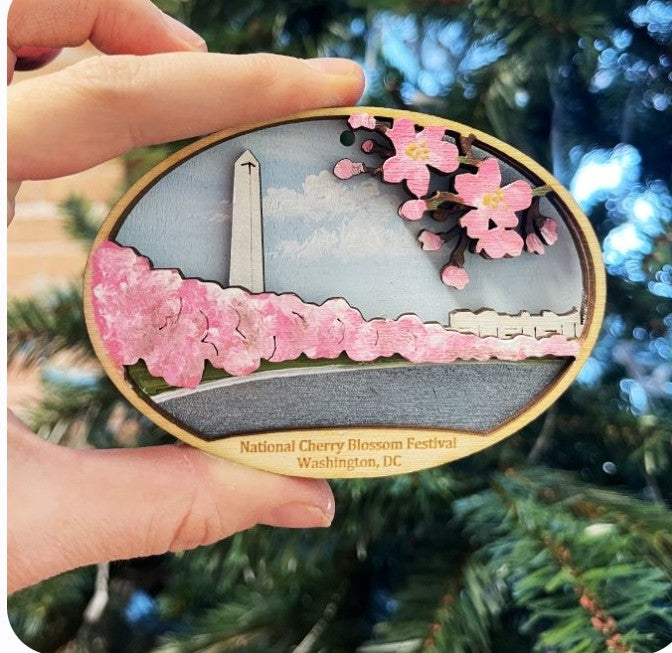 Hand-Painted Wooden Cherry Blossom Ornament – National Cherry Blossom Festival, Washington, D.C.