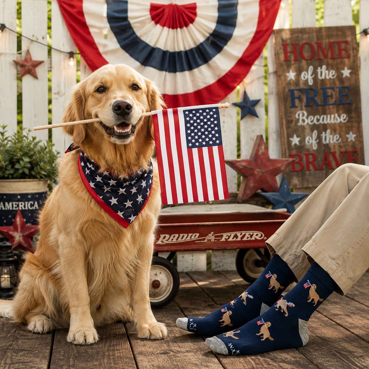 In Dog We Trust Patriotic Crew Socks - American Flag Dog Socks