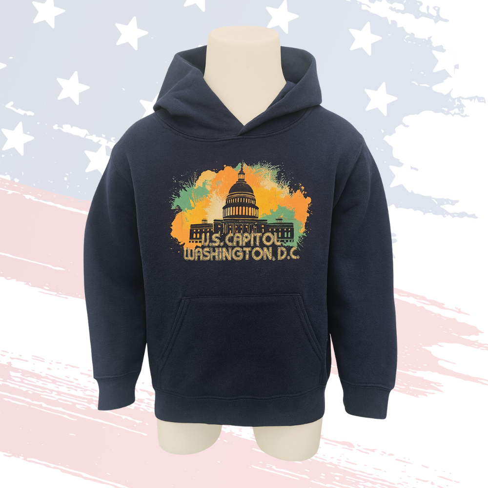 Kids U.S. Capitol Hoodie – Unisex Navy with Exclusive Paint-Splatter Design
