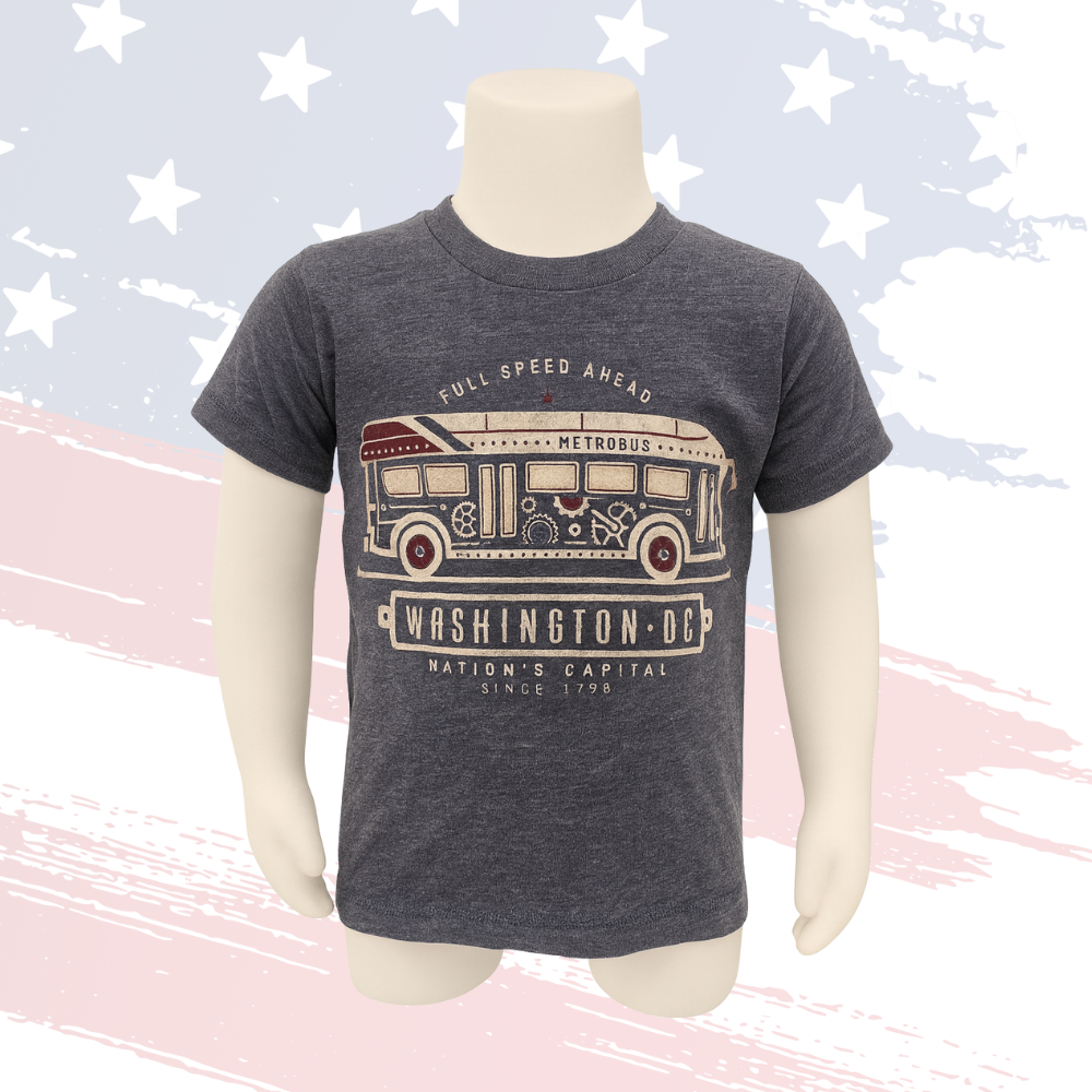 Kids Washed Blue Metrobus T-Shirt – Soft Unisex DC Tee, Sizes S–XL