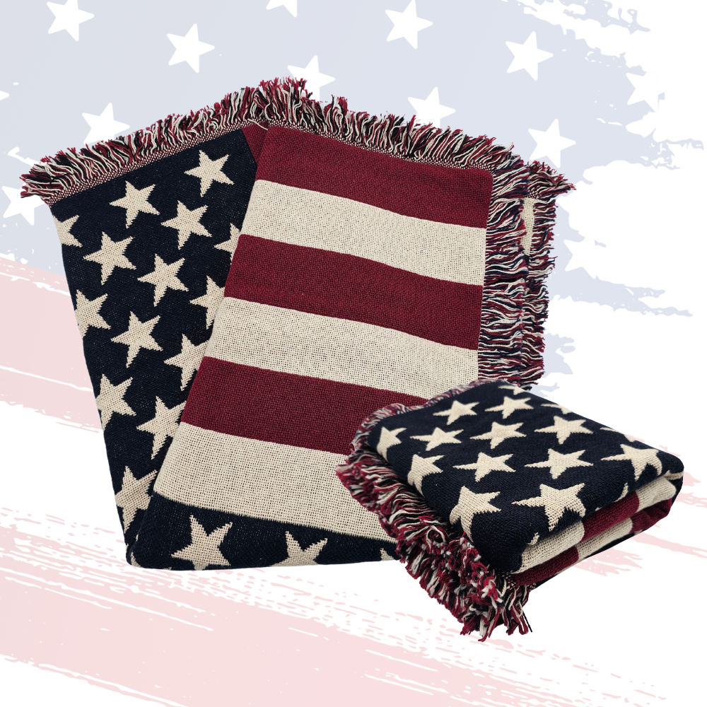 Made in the USA Woven U.S. Flag Blanket – 100% Cotton Patriotic Throw