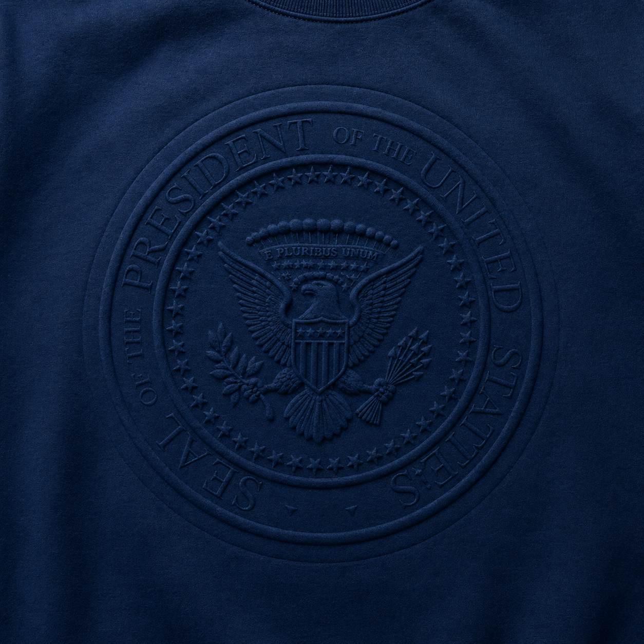 Premium Navy Presidential Seal Embossed Sweatshirt – Classic American Crewneck