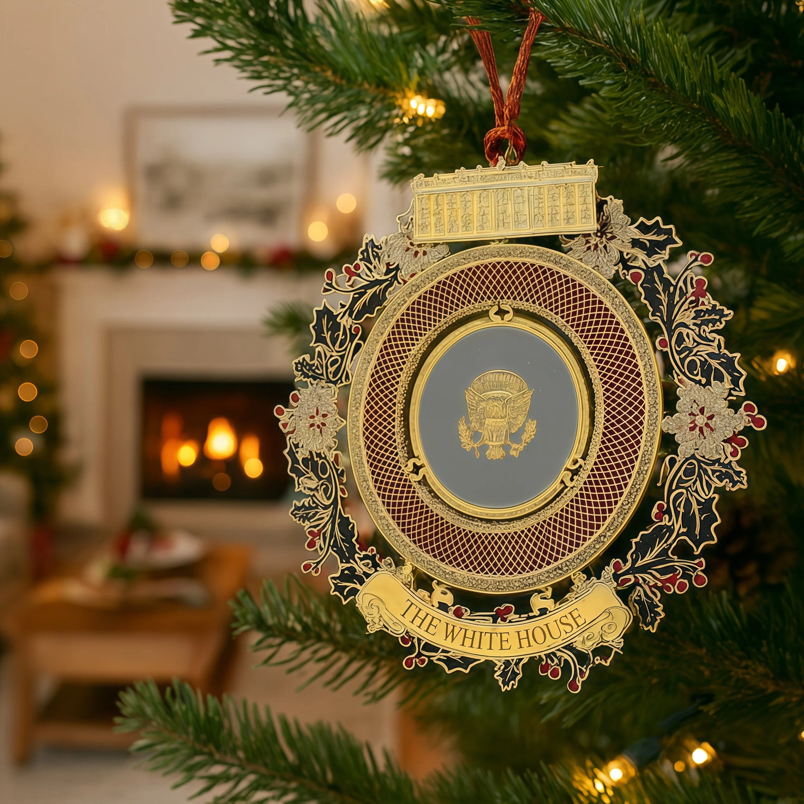 Official 2025 White House Christmas Ornament – 150th Anniversary of State Dinners, Hand-Assembled Brass with 24k Gold2