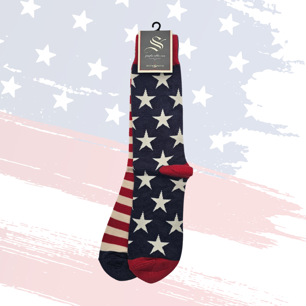 Patriotic Active Crew Socks – Red, White & Blue Stars and Stripes, Men's, One Size Fits Most