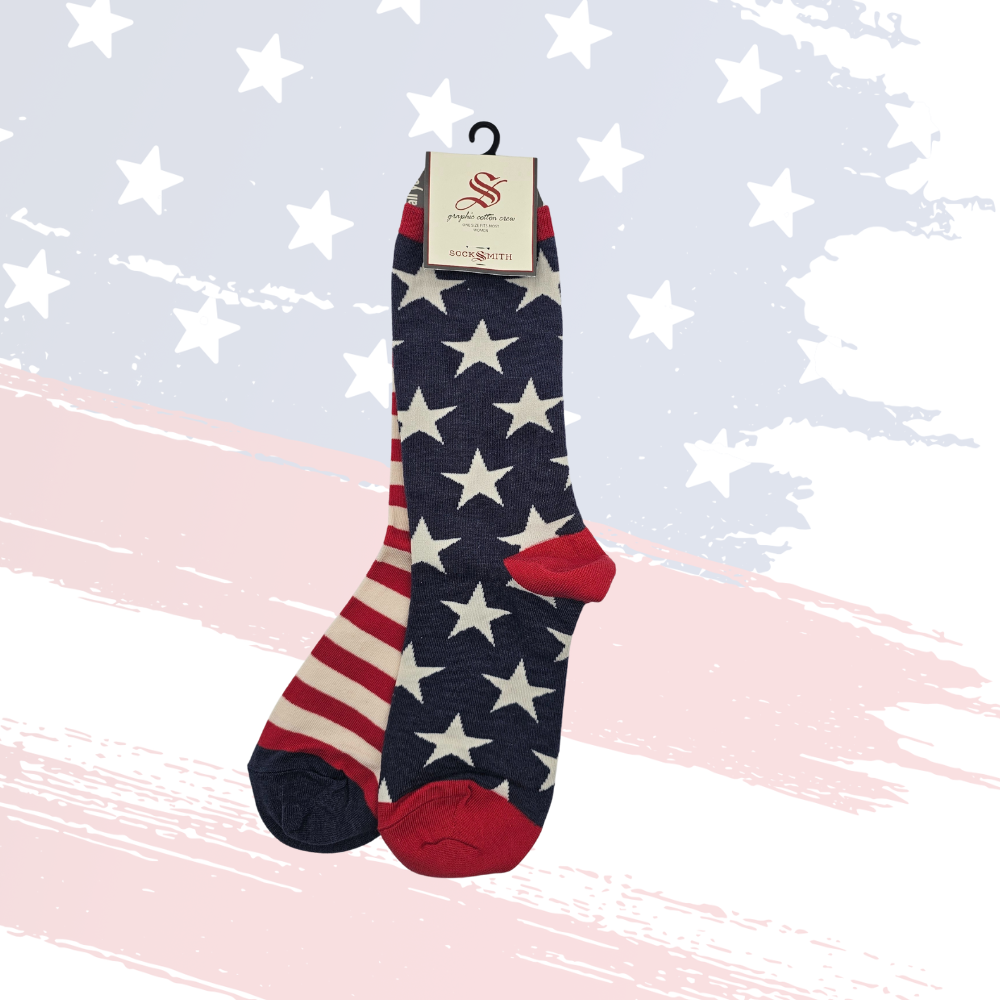 Patriotic Active Crew Socks – Red, White & Blue Stars and Stripes, Women's, One Size Fits Most