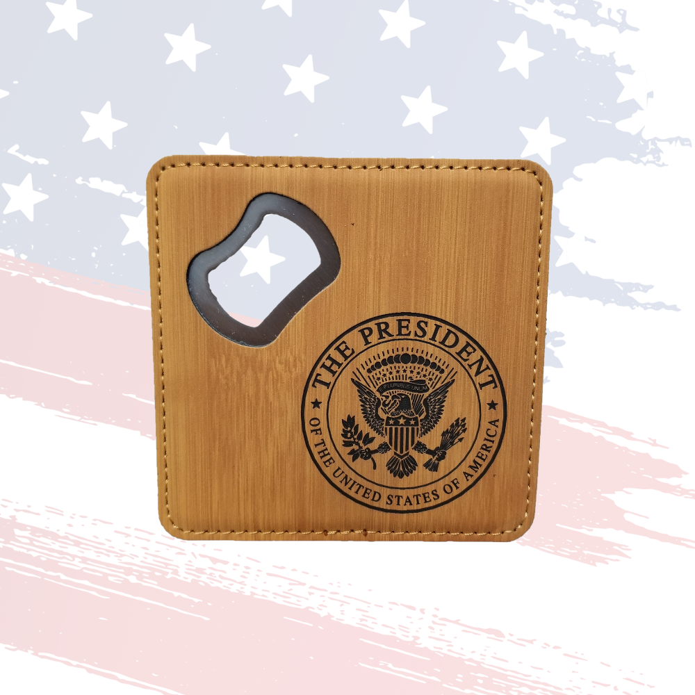 Presidential Coaster with Bottle Opener – Sleek & Functional Bar Accessory