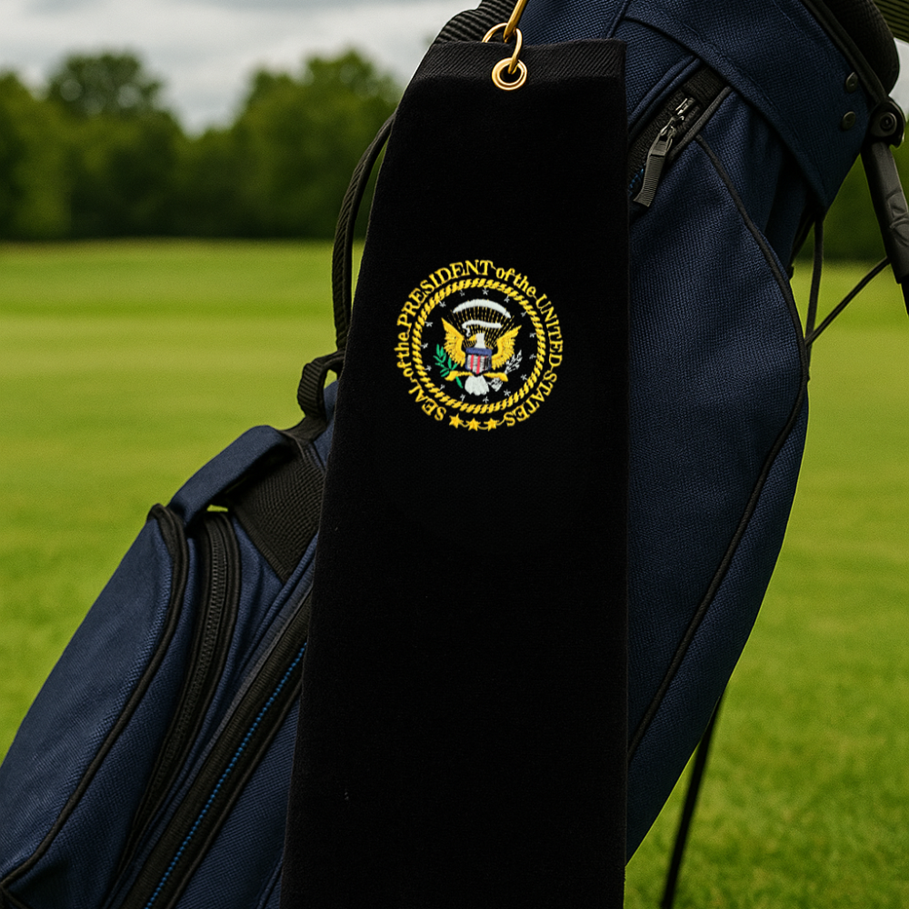 Presidential Seal Black Golf Towel – Heavyweight Plush Towel Embroidered in the USA