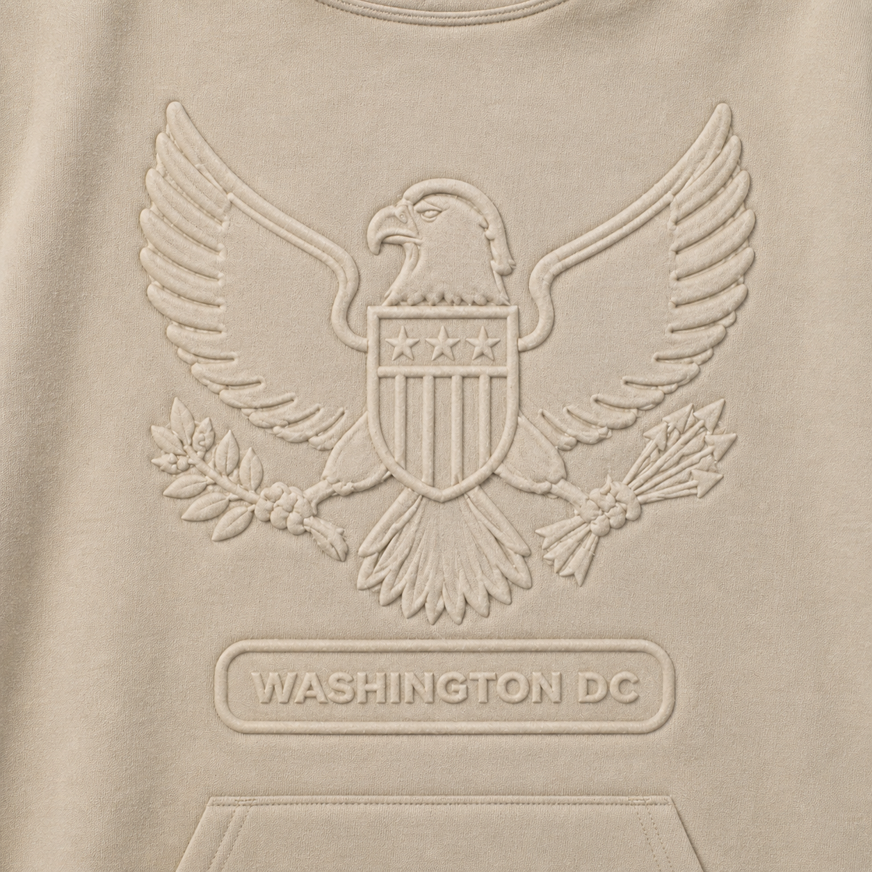 Premium Sand Color Washington DC Embossed Eagle Hoodie