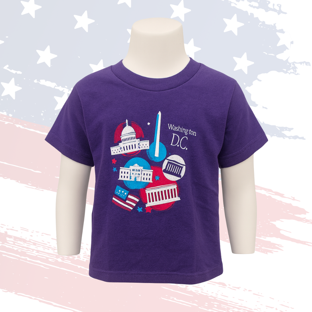Toddler Purple Washington DC Icons T-Shirt – Unisex Kids Tee 2T–5/6T