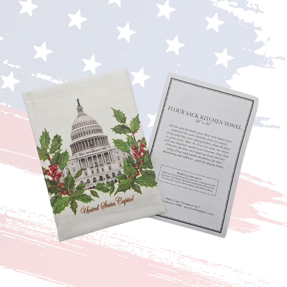US Capitol Holiday Flour Sack Kitchen Towel – 30" x 30", Durable & Collectible