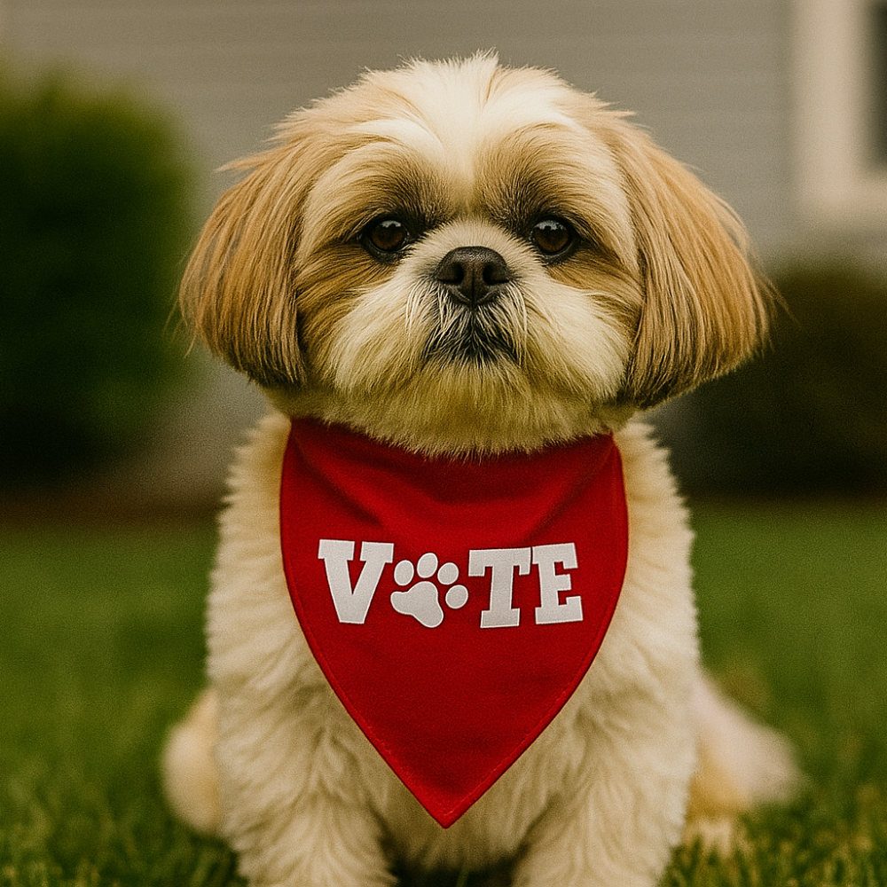 VOTE Dog Bandana – Patriotic Pet Accessory - Red Bandana with Paw Print Design