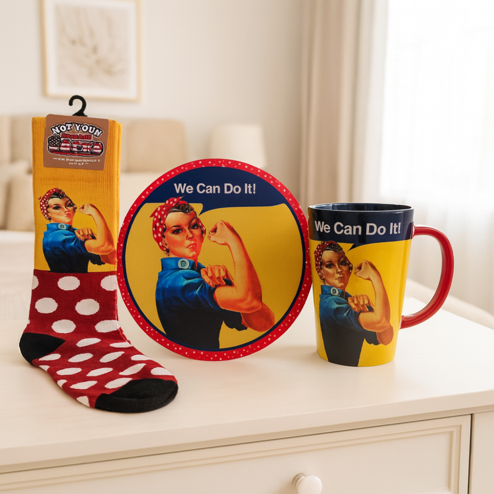 Exclusive Rosie the Riveter “We Can Do It” Collection – Socks, Mug & Mouse Pad Gift Set
