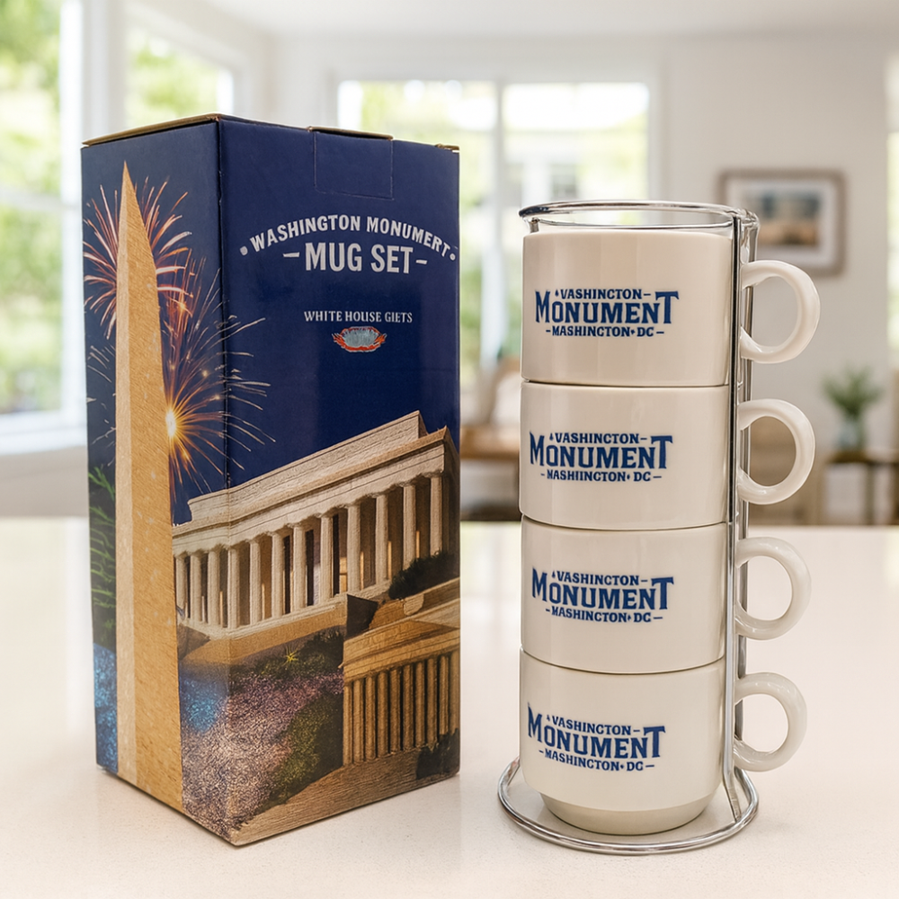Washington Monument Stackable Mug Set – Exclusive White House Gifts, Dishwasher & Microwave Safe