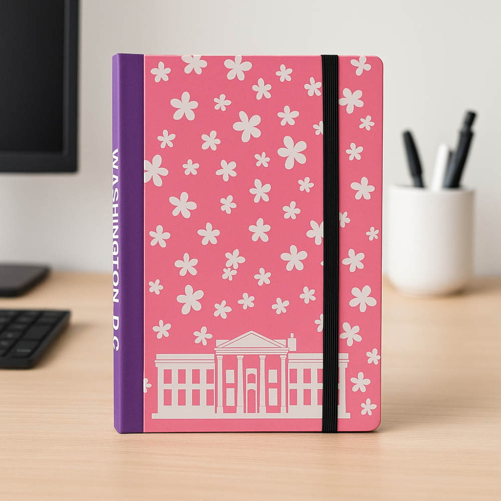 Washington, D.C. Cherry Blossom Journal – 6" x 8.5" Pink and Purple Notebook with Elastic Band