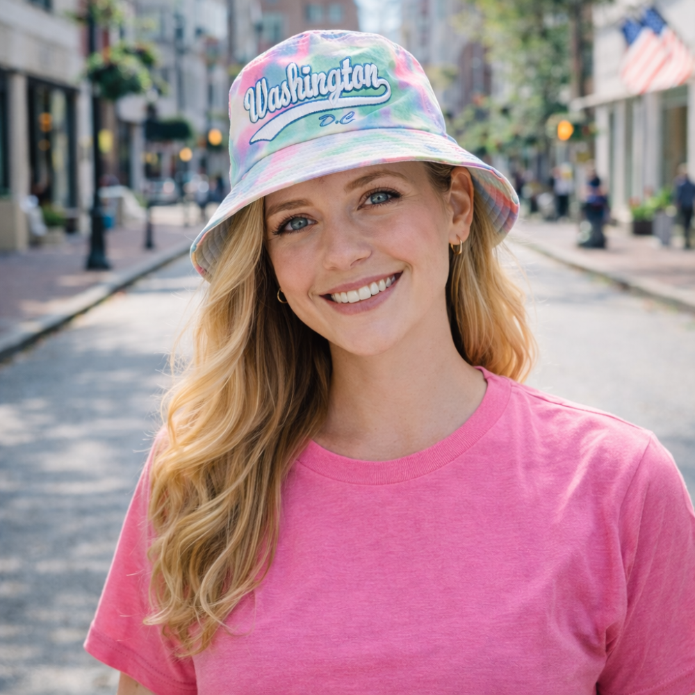 Washington DC Pastel Tie-Dye Bucket Hat – Unisex Embroidered Travel Hat