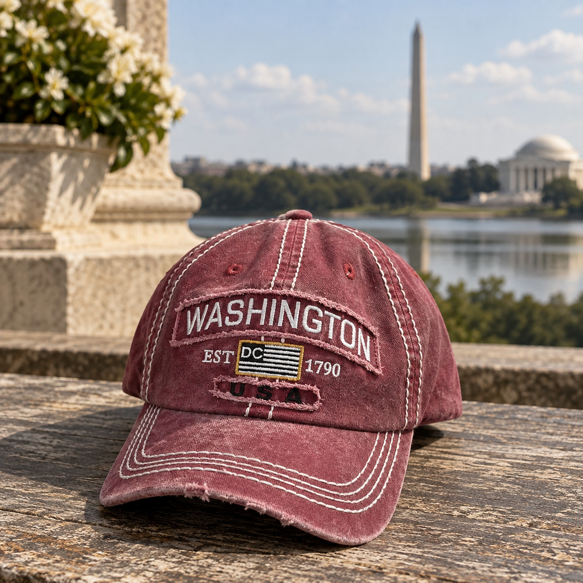 Washington DC USA Hat Maroon Embroidered Adjustable Souvenir Cap