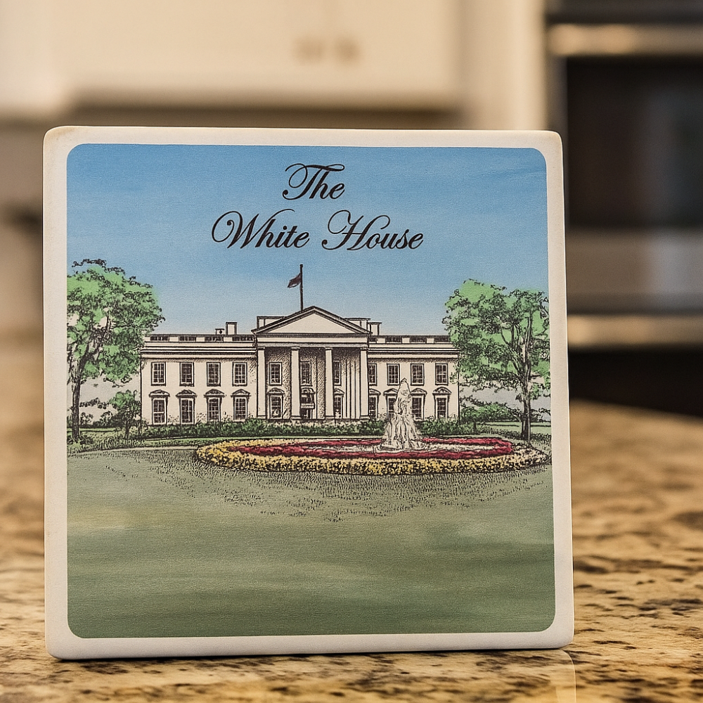 White House Ceramic Coaster – High-Quality Ceramic Drink Coaster Featuring Historic White House Artwork - Washington, D.C. Souvenir