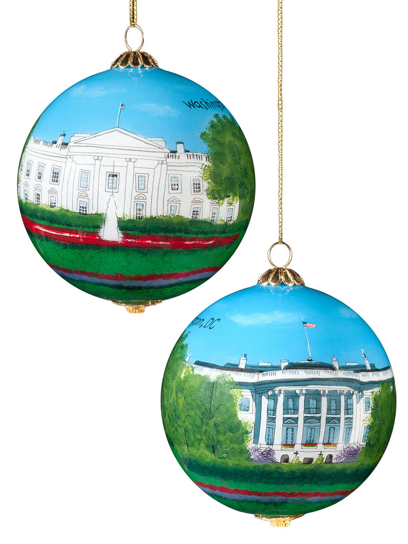 Large Glass White House Hand Painted Ornament