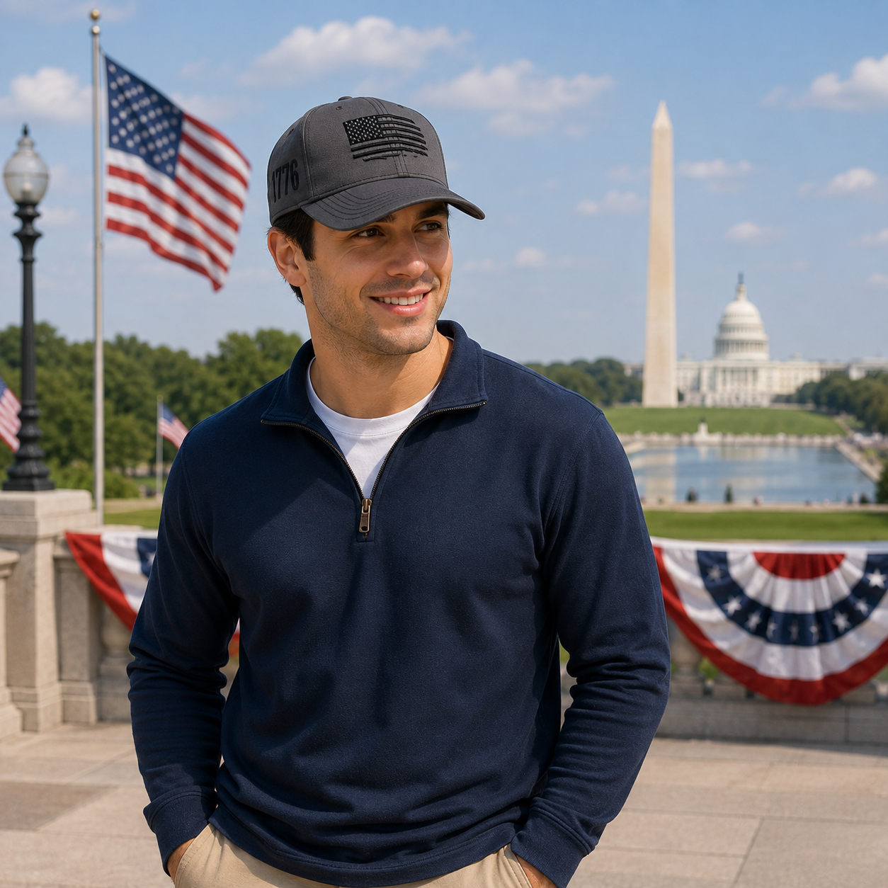 1776 American Flag Charcoal Patriotic Cap
