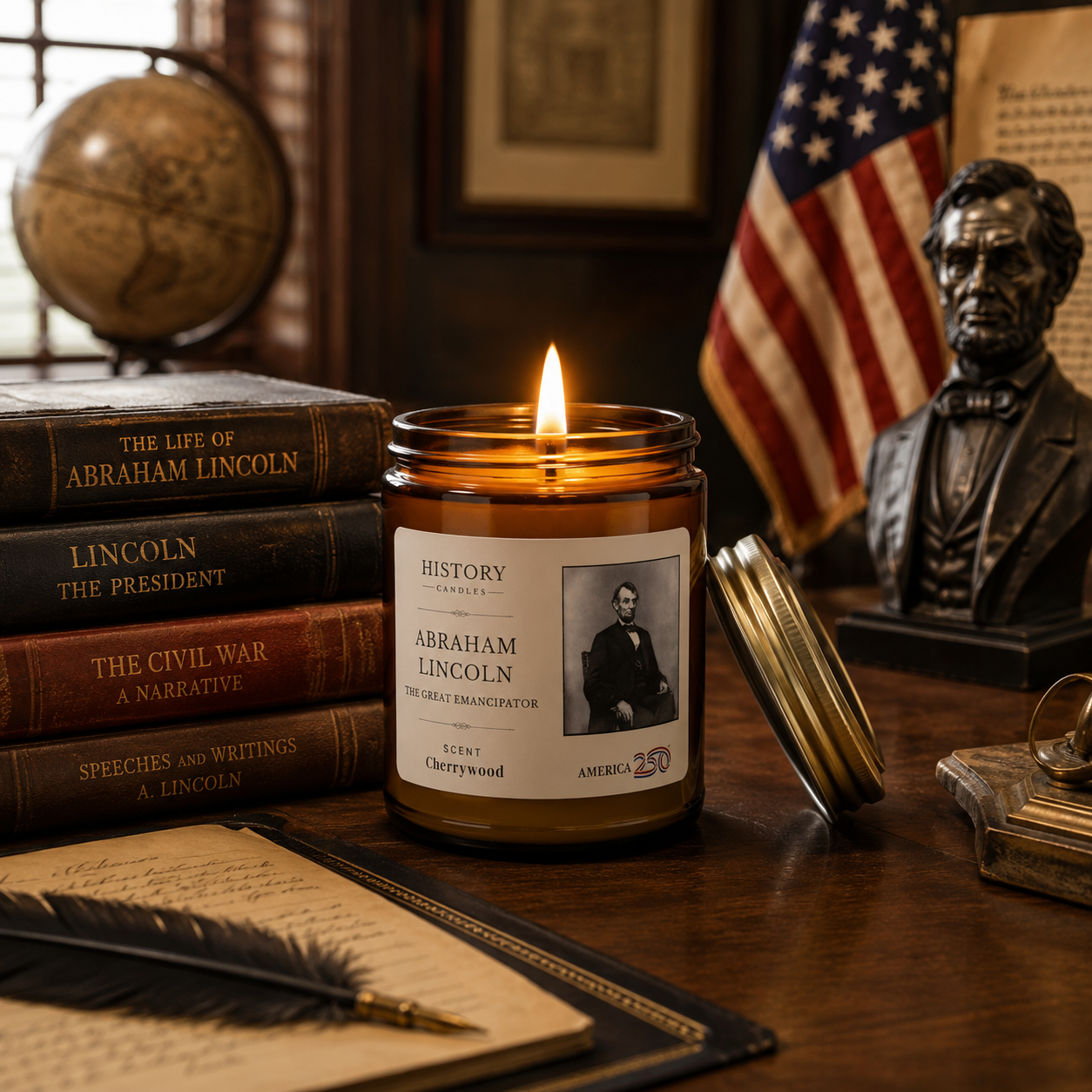 Abraham Lincoln Cherrywood Candle  - Official America250™ History Candle Made in USA