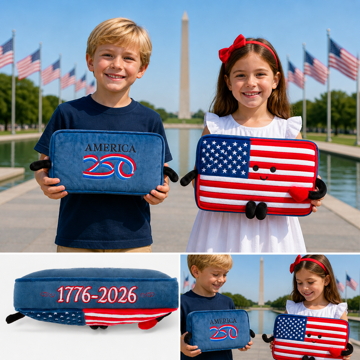 America 250 Kids Plush – Reversible Patriotic Pillow | Limited Edition USA 250th