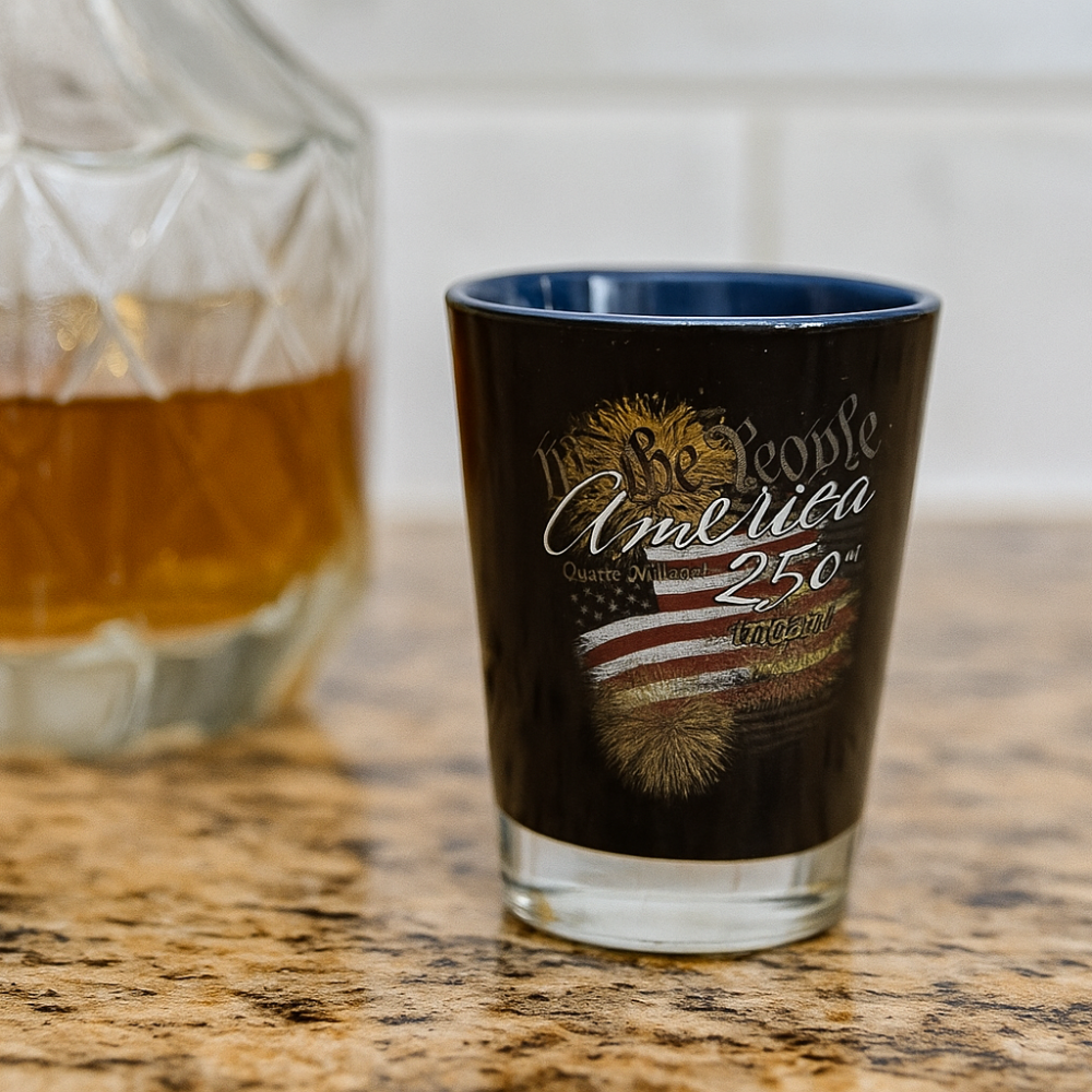 America 250th Anniversary Shot Glass – Exclusive Design, Black Collectible