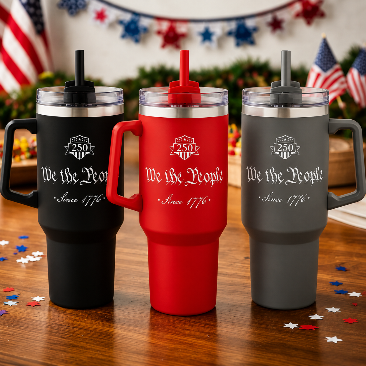 America 250th Anniversary Tumbler with Handle & Straw – “We the People” 1776–2026 | White House Gifts Exclusive