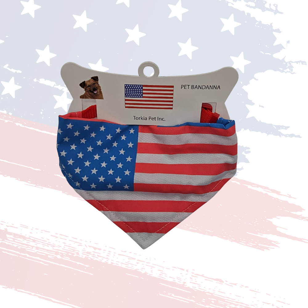 American Flag Pet Bandanna – Adjustable Strap with Leash Connector for Small Pets