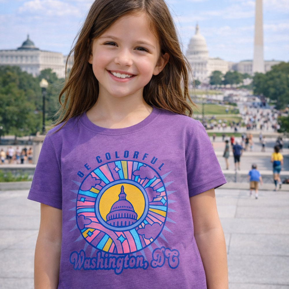 Be Colorful Washington DC Kids T-Shirt – Youth Capitol Souvenir Shirt