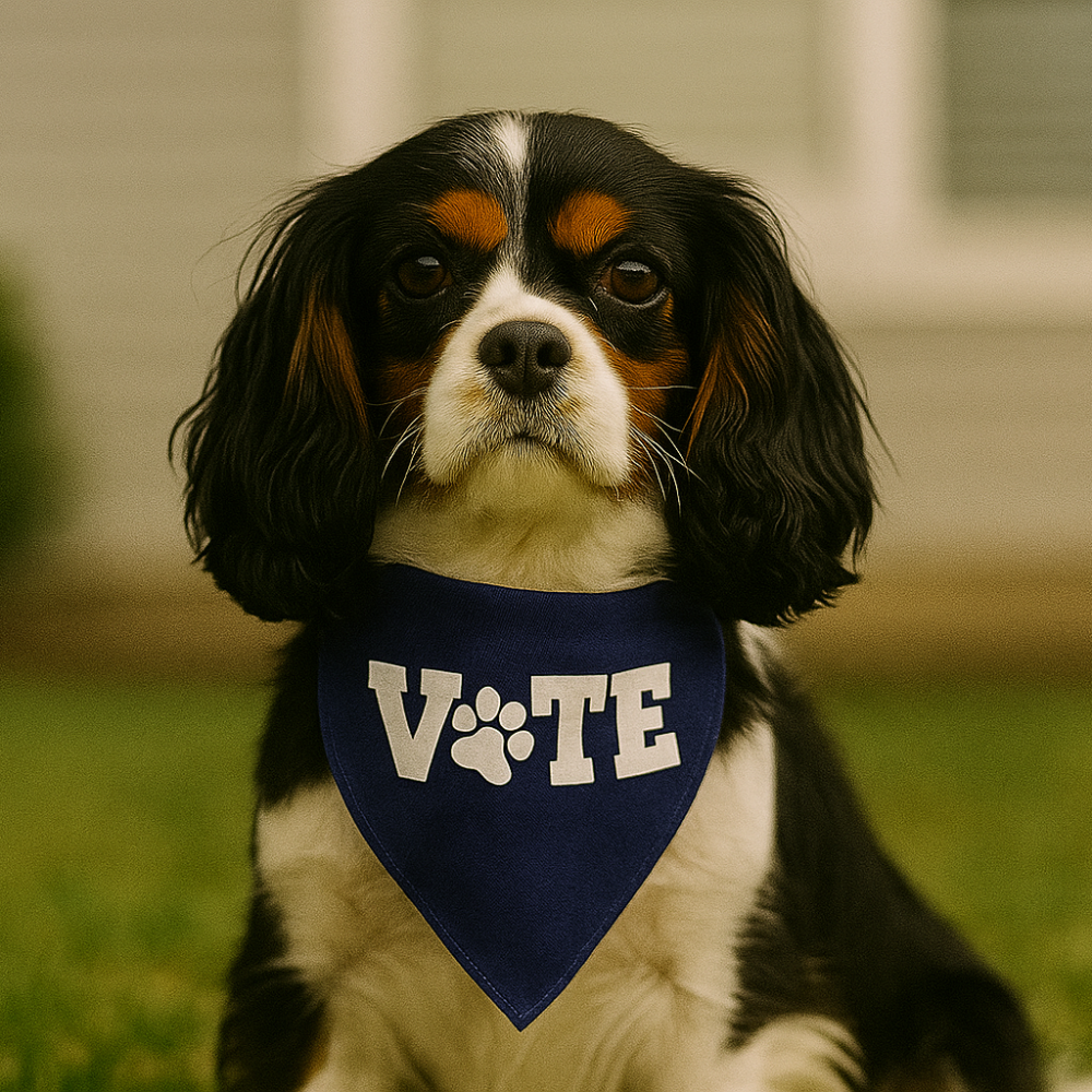 VOTE Dog Bandana – Blue Patriotic Pet Accessory | Paw Print Design | Washington, D.C. Souvenir