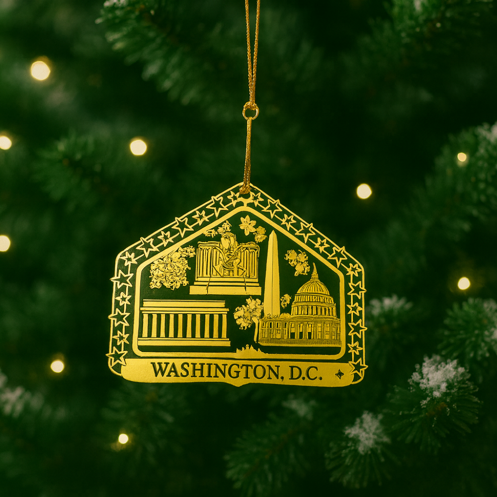Brass Washington, D.C. Ornament – Lincoln Memorial, Capitol Building & Washington Monument Collage