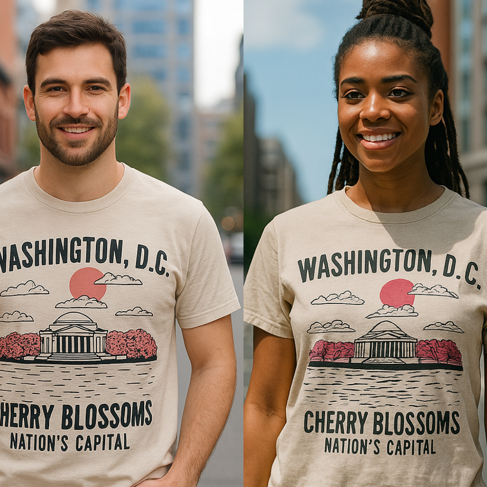 Cappuccino Cherry Blossom Unisex T-Shirt – Exclusive Washington, D.C. Design with Japanese Lettering